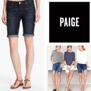 PAIGE Dark Indigo Denim Bermuda Shorts with Rolled Hem